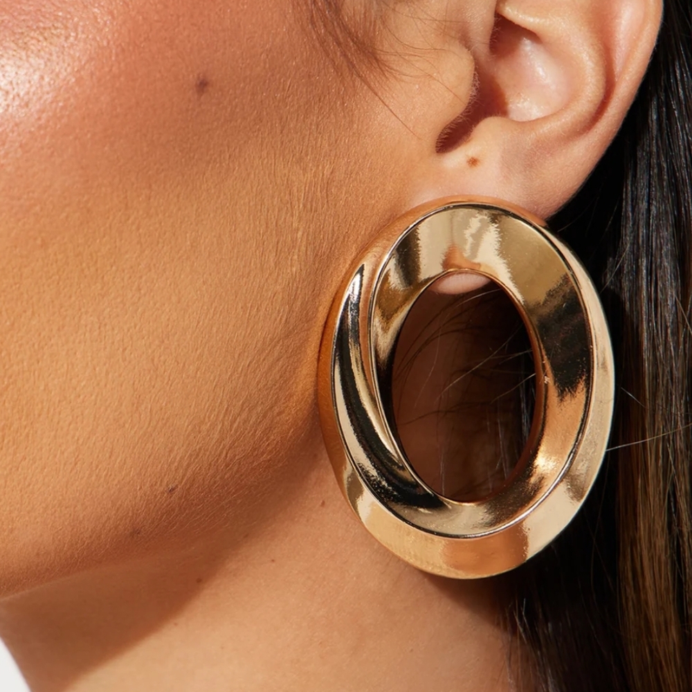Gold Architectural Hoop Earrings